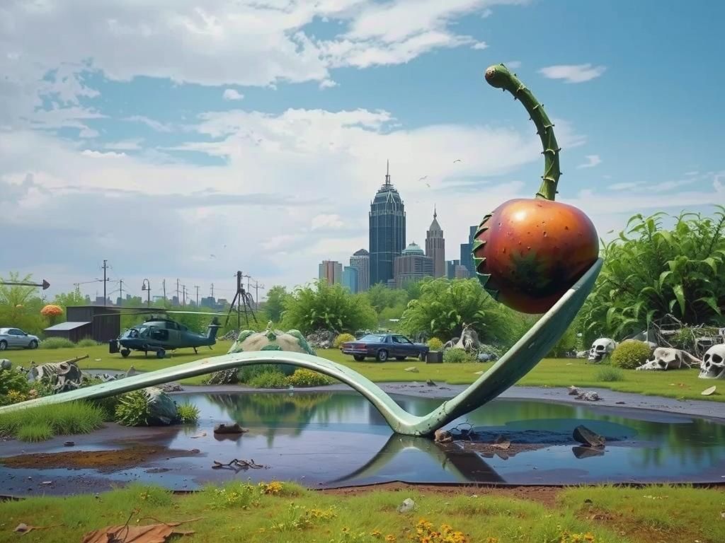 Post-Apocalyptic Minneapolis Skyline in Vibrant, Bioluminesc...