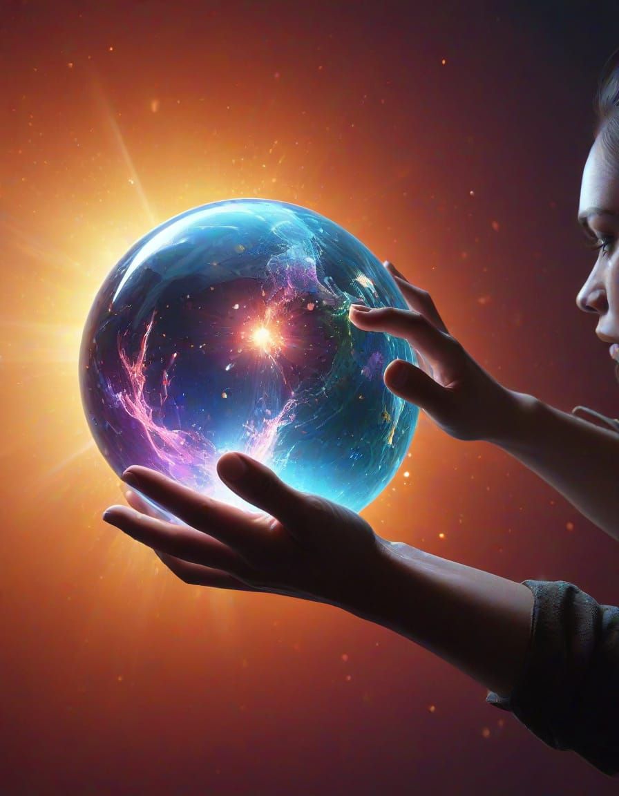 Hyperrealistic Concept Art of Person Reaching for Glowing Or...