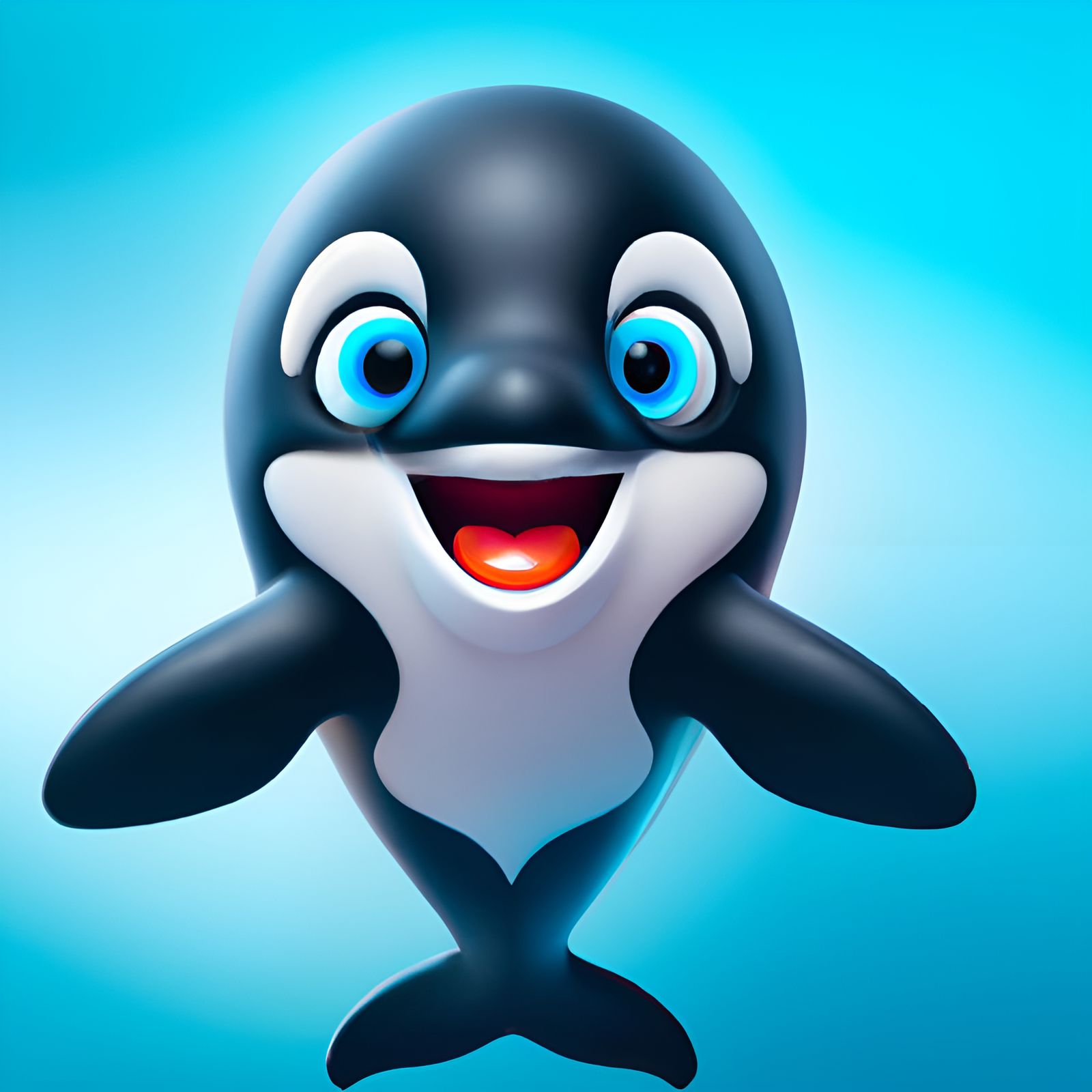 Whimsical Orca with Vibrant Blue Hues in Pixar Style