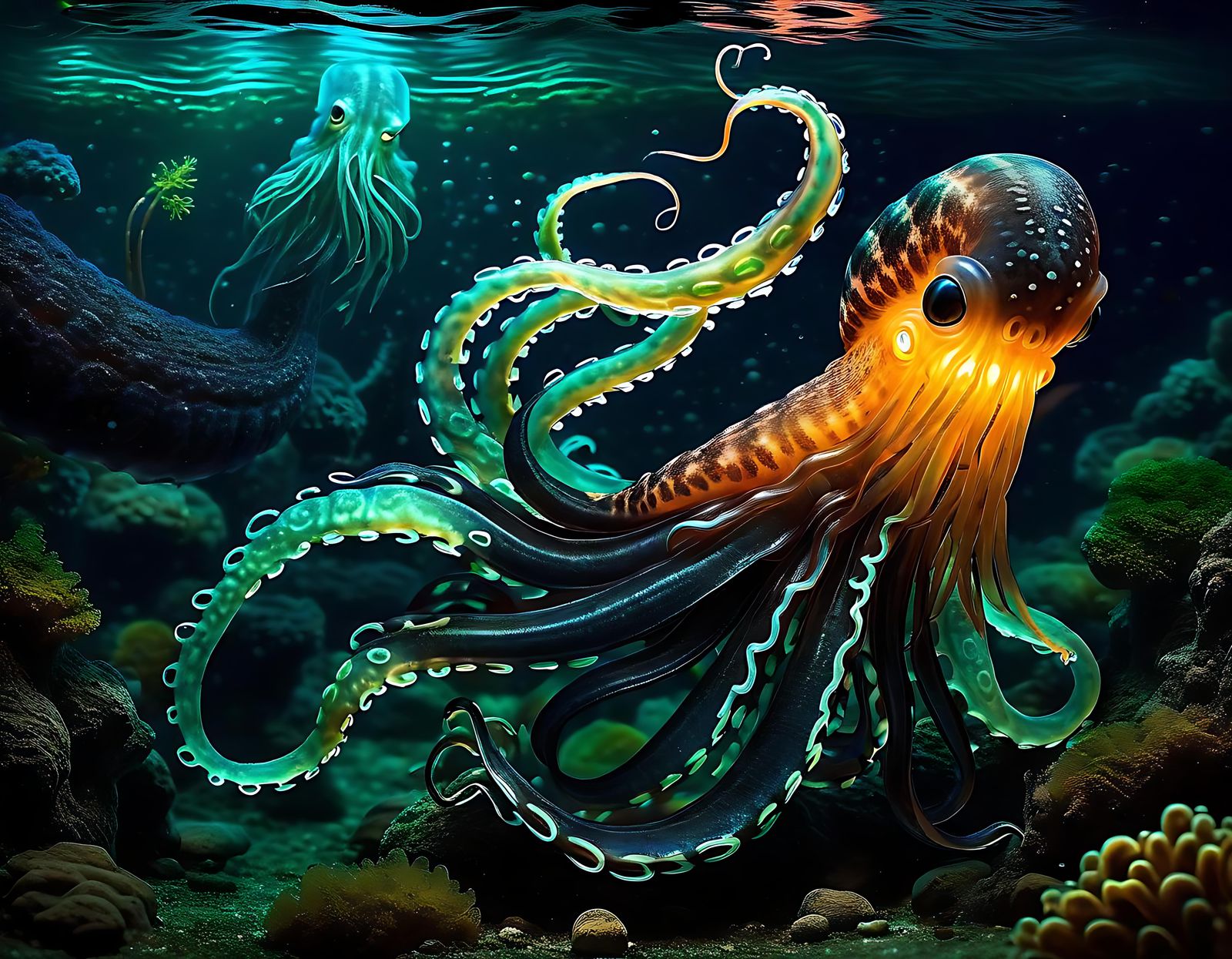 golden mane, prehistoric, ancient squid mon...