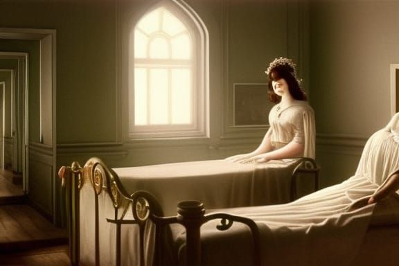 Creepy Vintage Hospital Room Photo with Ghost