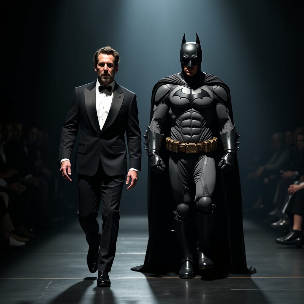 Christian Bale and Batman on a Fashion Runway