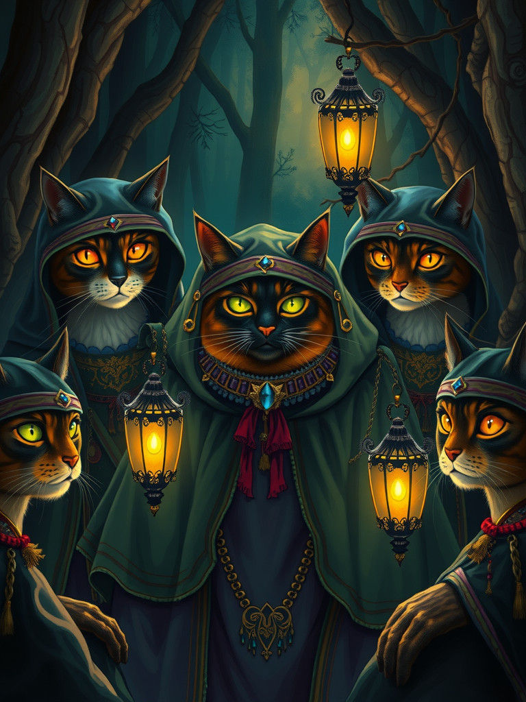 Majestic Felines Unite in Ancient Forest