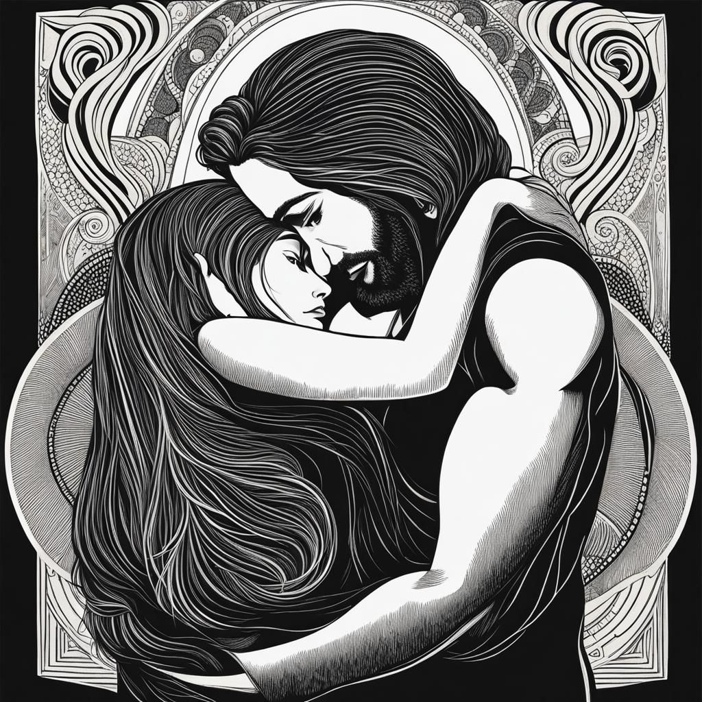 Ink Drawn Hug Between Two People