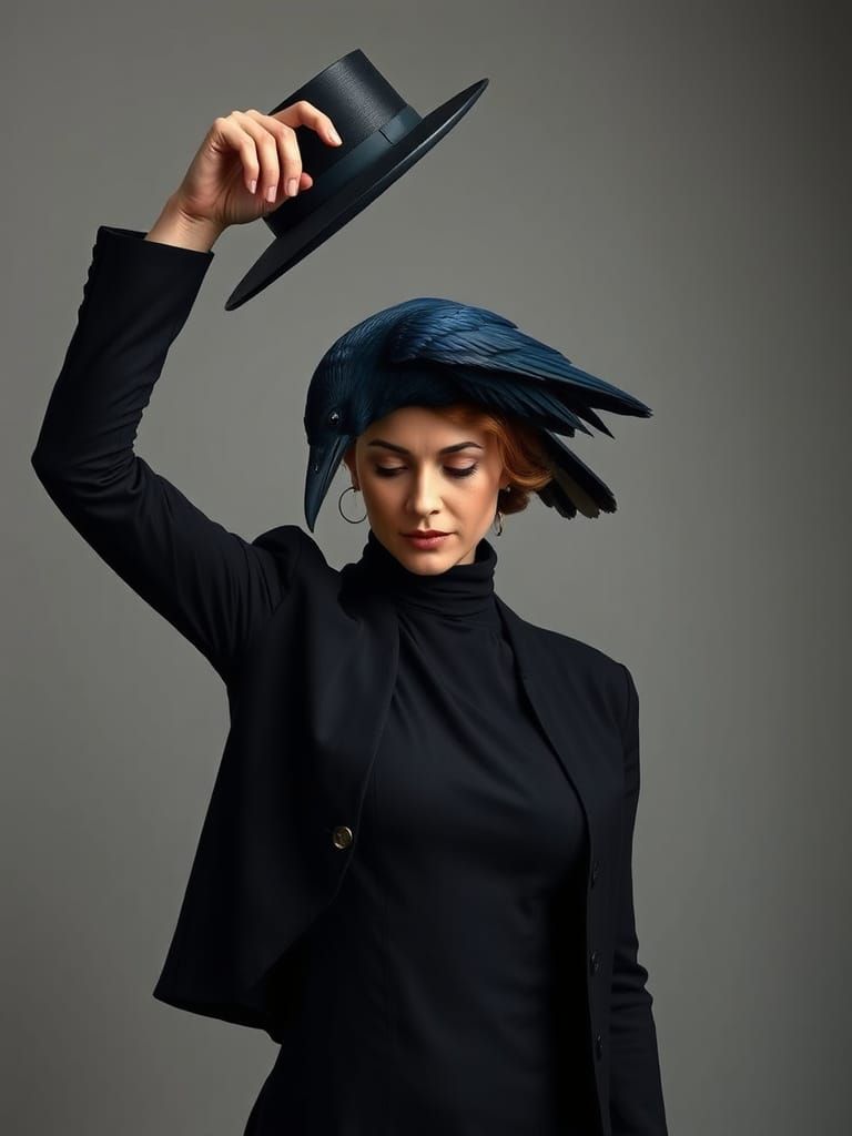 Raven's Surreal Disappearance into Model's Hat