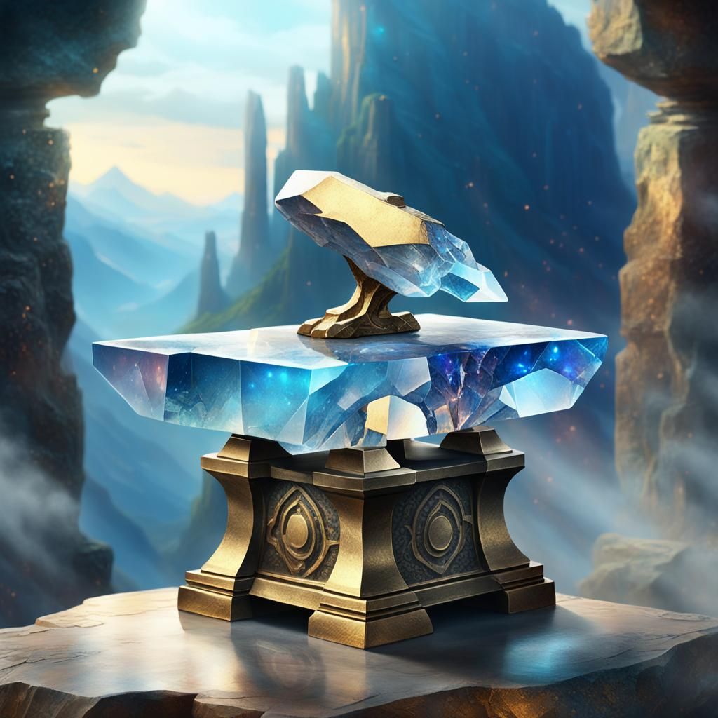 Crystal Anvil Radiates Ethereal Glow, Shimmering with Irides...