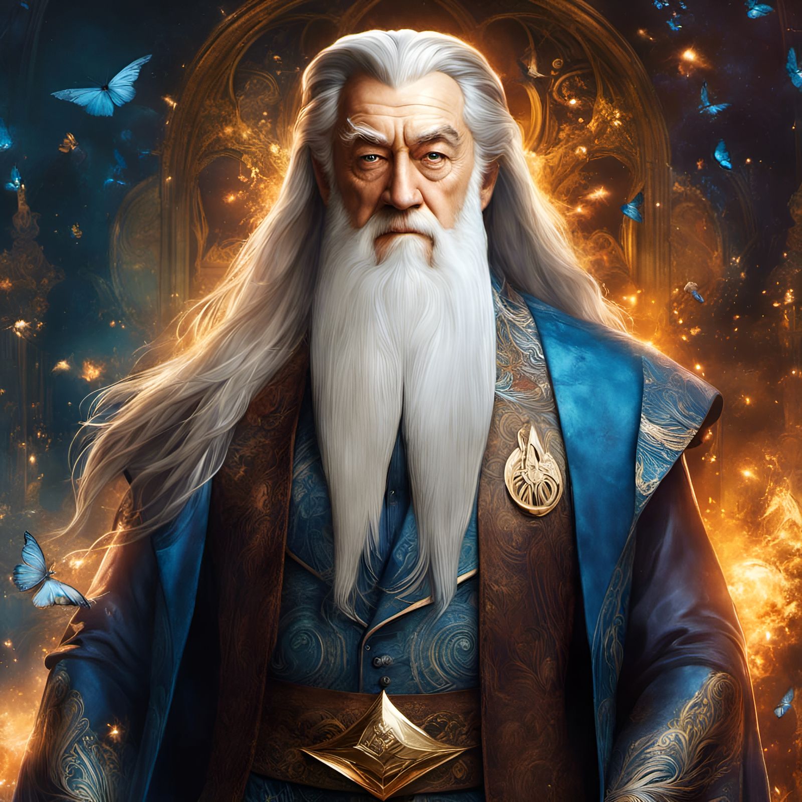 Muscular Albus Dumbledore in Vibrant Artistic Background