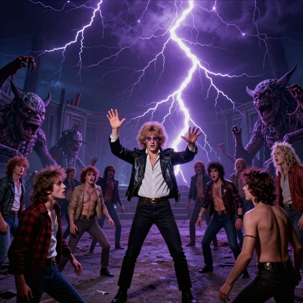 Spooky Wizards Unleash Purple Lightning in Gritty 80s Fantas...