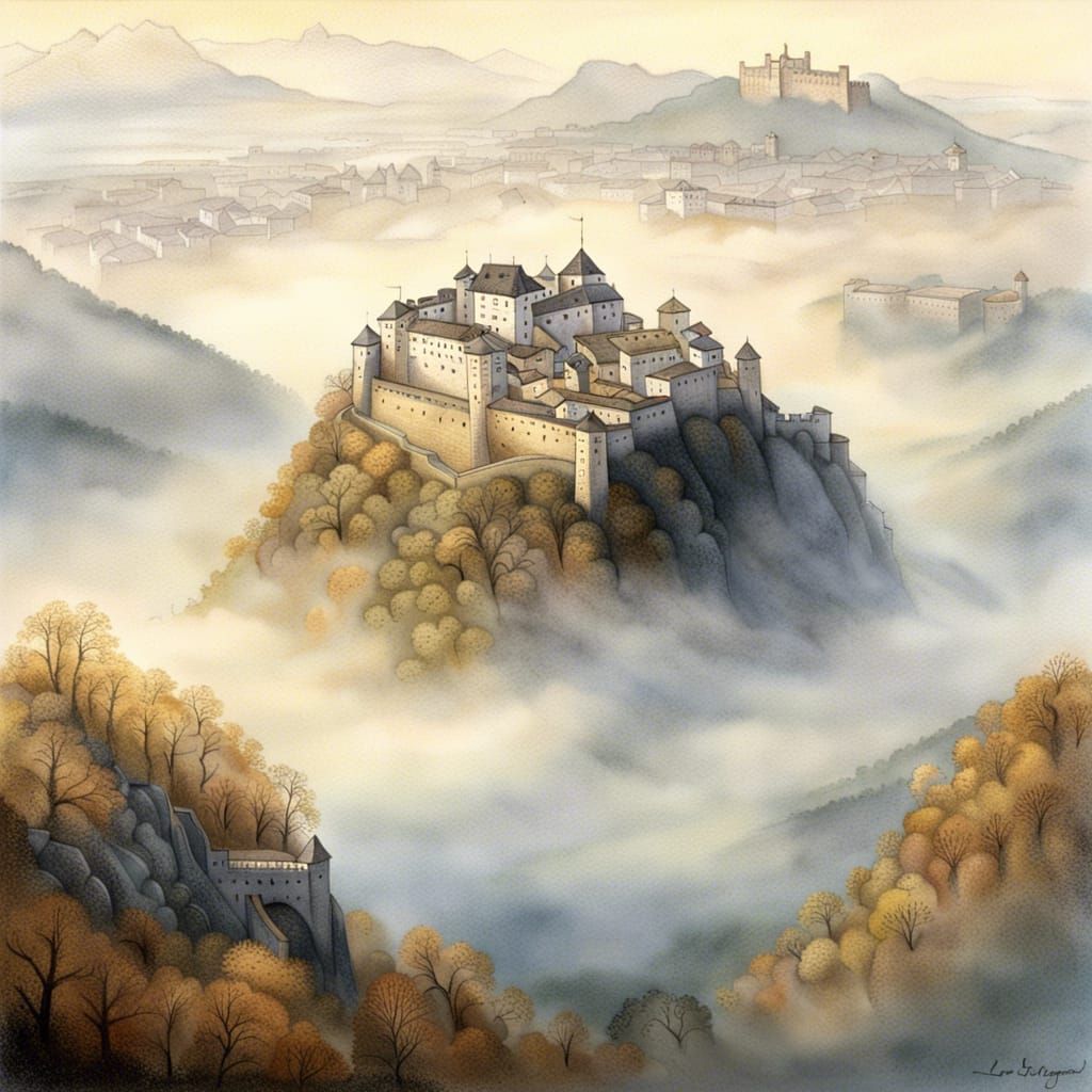 Ethereal Hohensalzburg Fortress Amidst Morning Fog