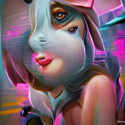 Cyberpunk Bunny Girl in Neon Cityscape