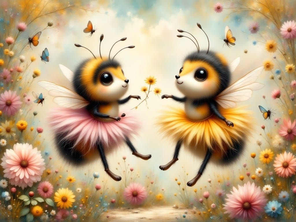 Ballerina Bees Dancing in a Floral Fantasy
