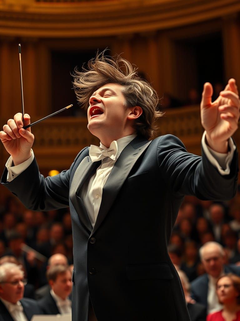 Passionate Conductor Leads the Orchestra with Fervent Expres...