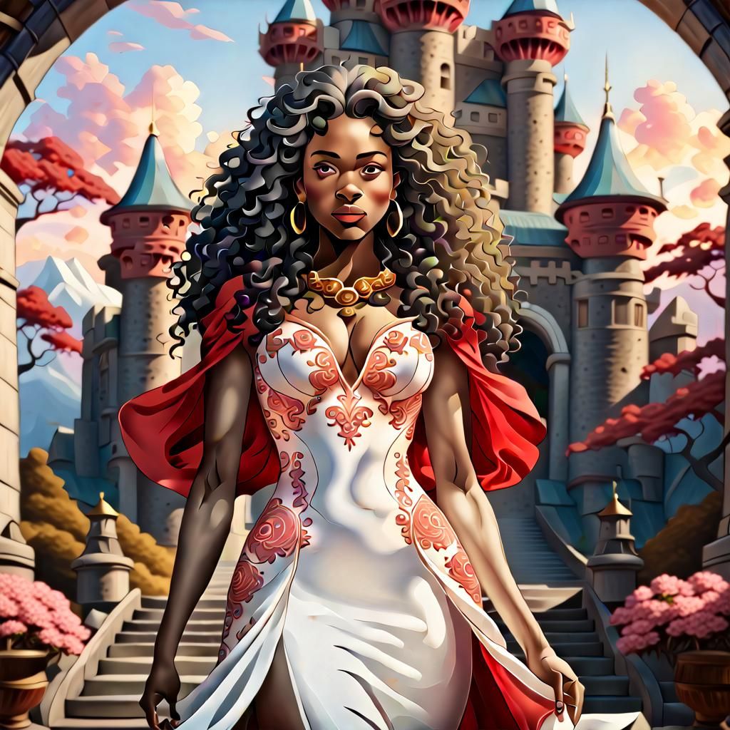 Hyperrealistic Psychedelic Fantasy Scene with Elegant Lady a...