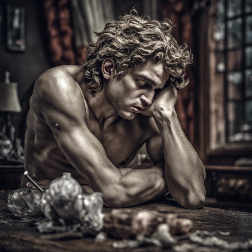 Hyperrealistic Portrait of Cupid in a Moody State