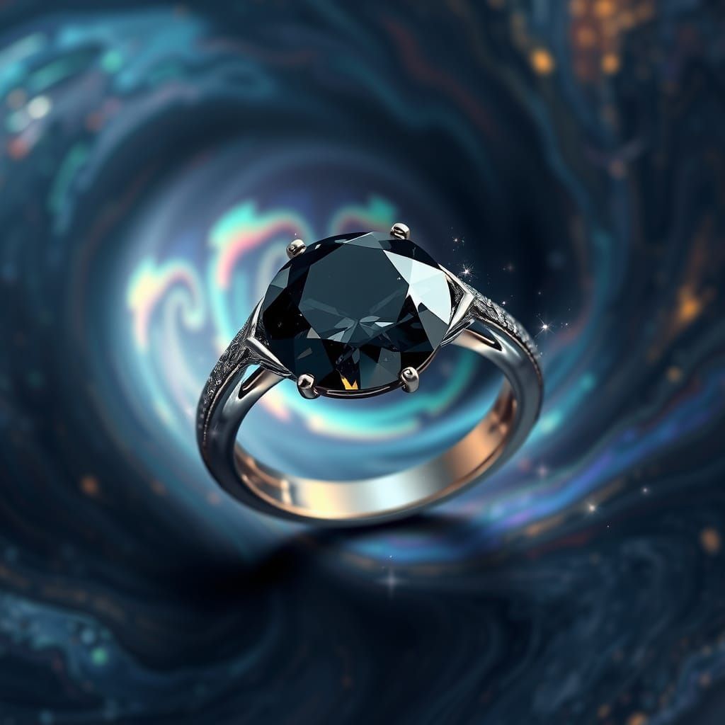 Ethereal Black Diamond Ring in Cosmic Vortex