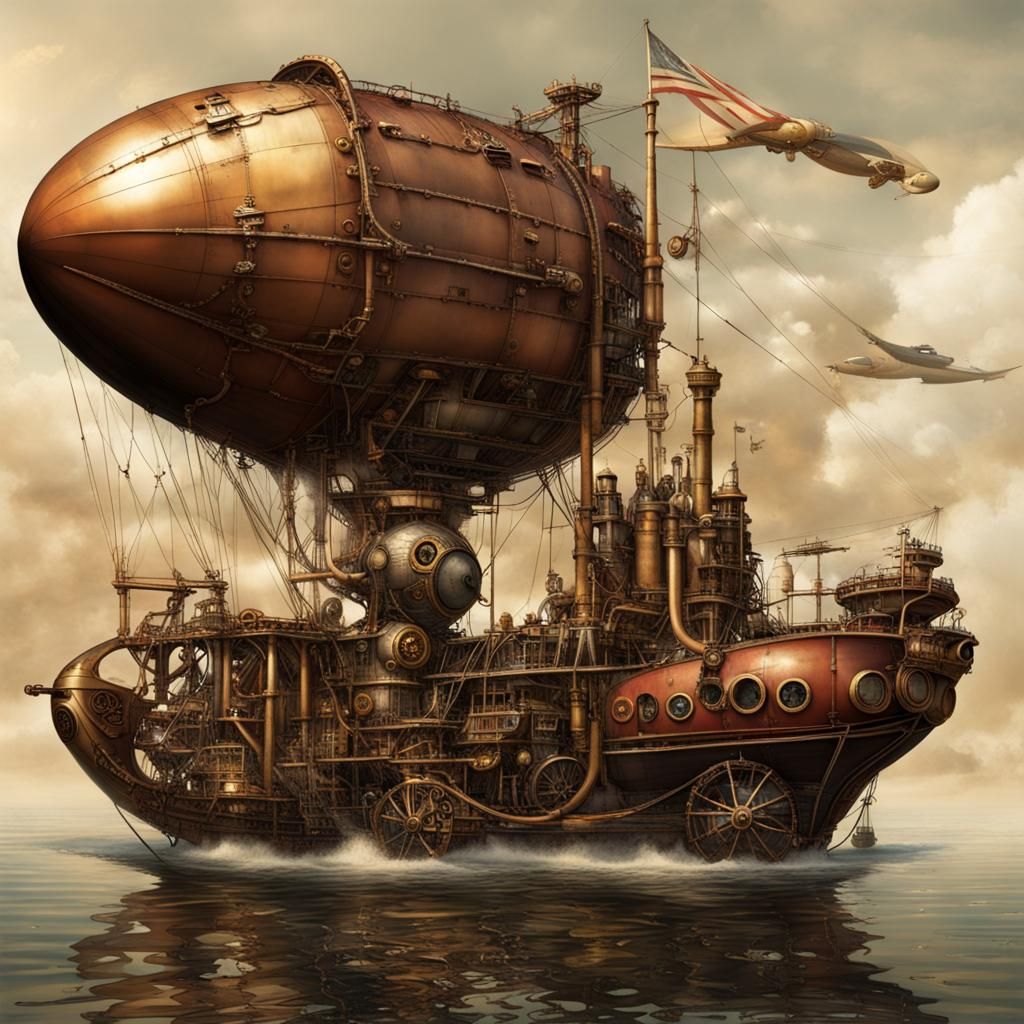 Victorian Era Warships and Airships in Turbulent Skies