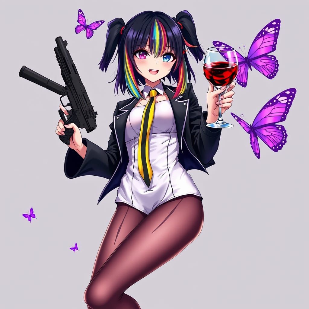 Anime Girl Controlled by a Majestic Purple Butterfly in Vibr...