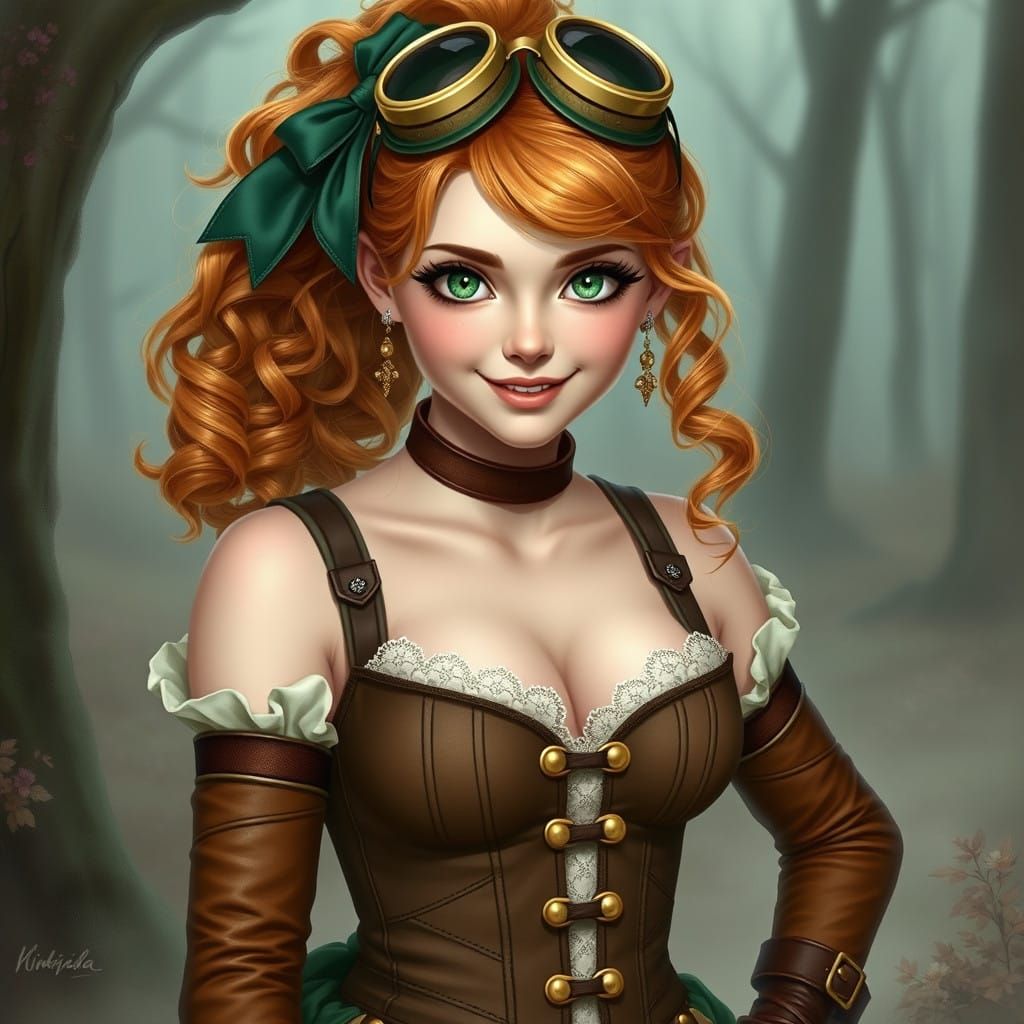 Ethereal Fantasy Princess in Ginger Hair and Brown Corset