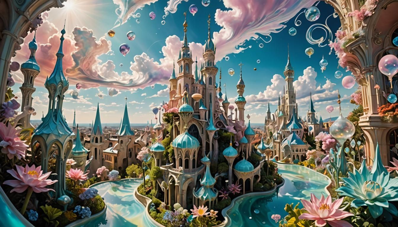 Surreal Utopia: Vibrant, Shimmering City of Crystal and Ligh...
