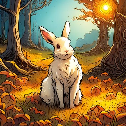 Rabbit in Meadow Bathed in Autumn Sunlight