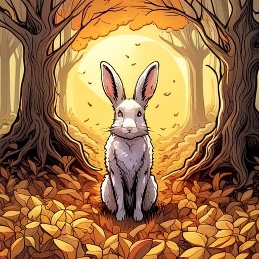 Adorable Rabbit in Autumnal Meadow, Comic Book Art