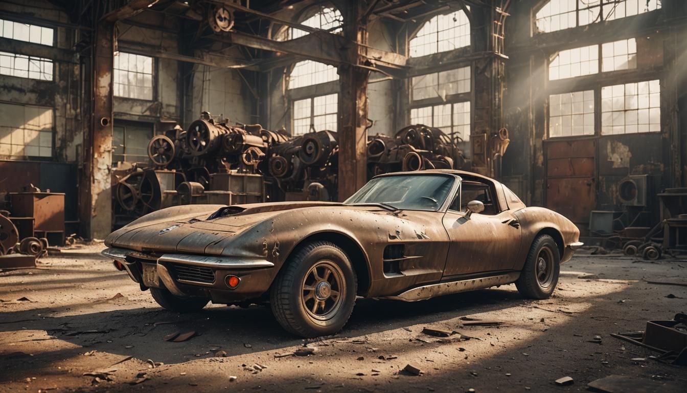 Steampunk Corvette in Abandoned Warehouse