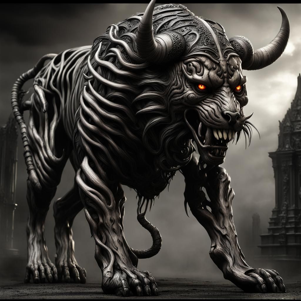 Gothic Mephistopheles Hybrid Bull Tiger in Hyperrealistic HD...