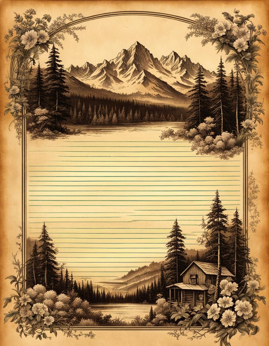 Vintage Sepia Toned Parchment Stationery with Forest Scene