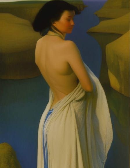 Ethereal River Goddess in a Blue Robe