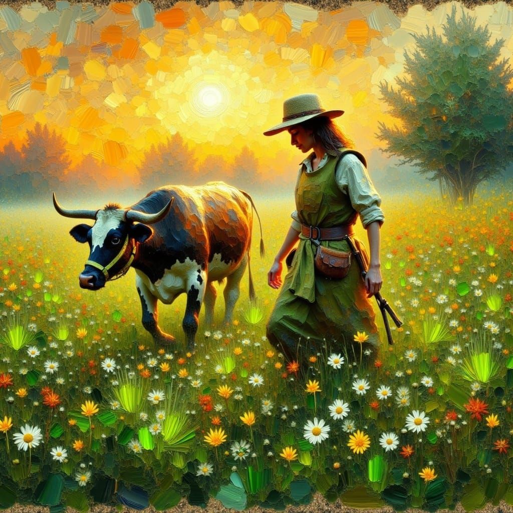 Majestic Sunset Landscape in Vibrant, Expressive Style