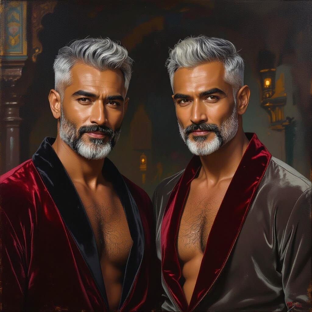 Handsome Man in Velvet Robe, Neo-Impressionist Style