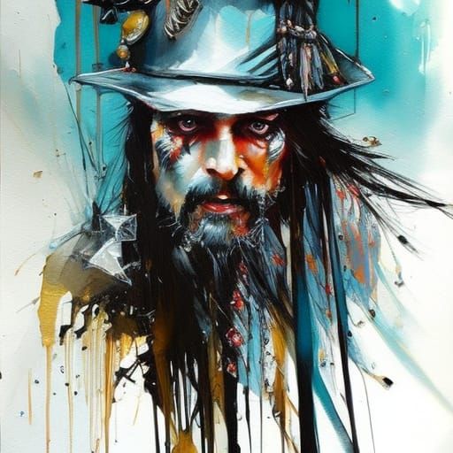 Expressive Pirate Penguin Oil Painting