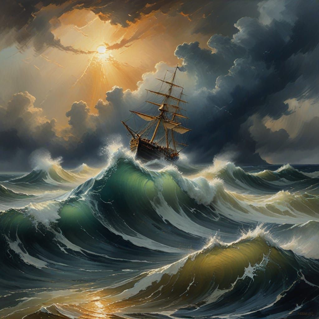 Dramatic Maritime Storm in the Style of Turner's Impressioni...