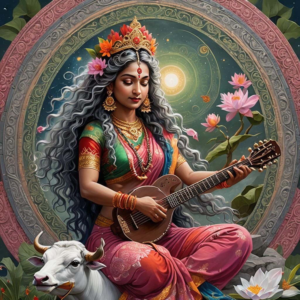 Ethereal Cosmic Goddess Embodied in Vibrant Splendor