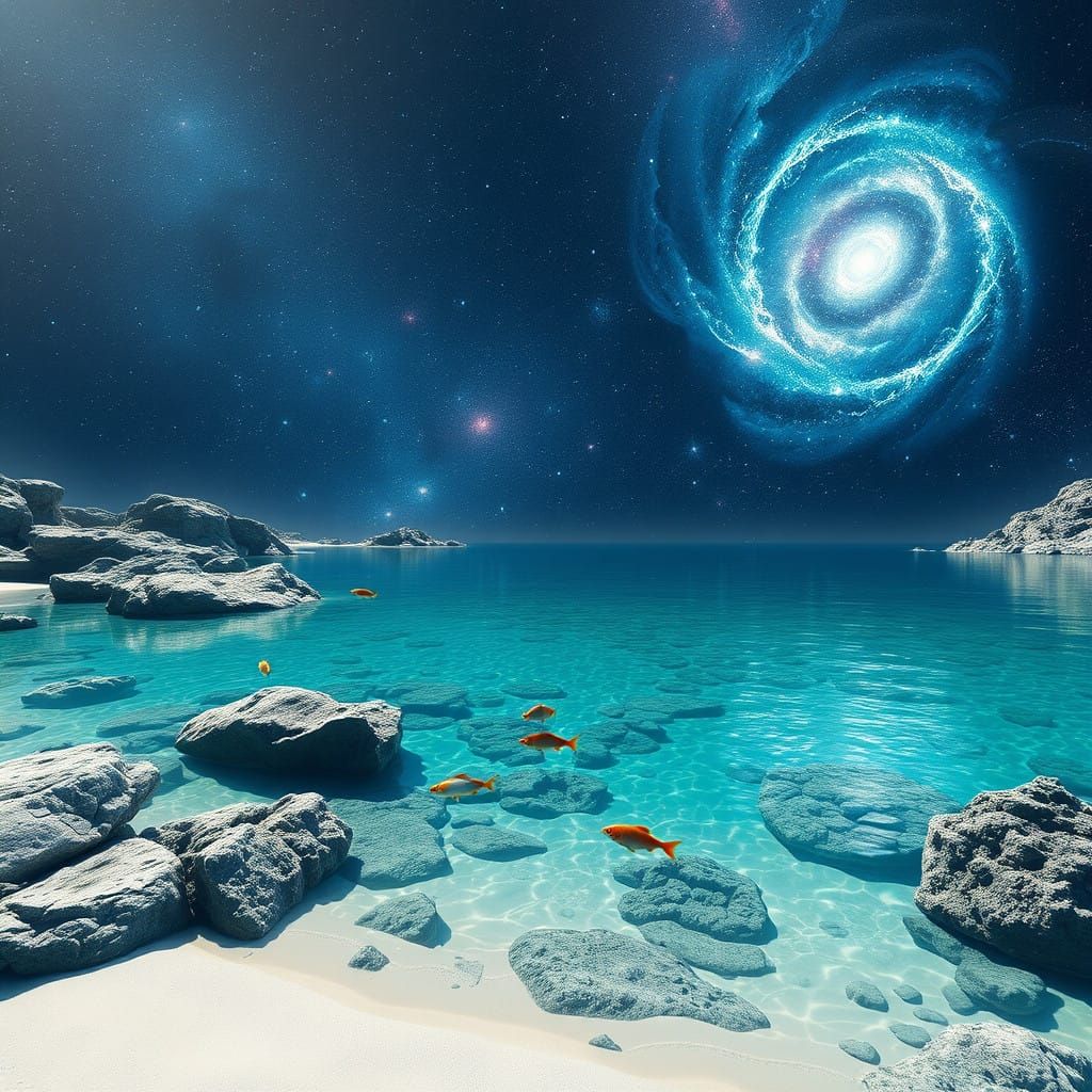 Ethereal Lake Under a Vibrant Galaxy Night Sky