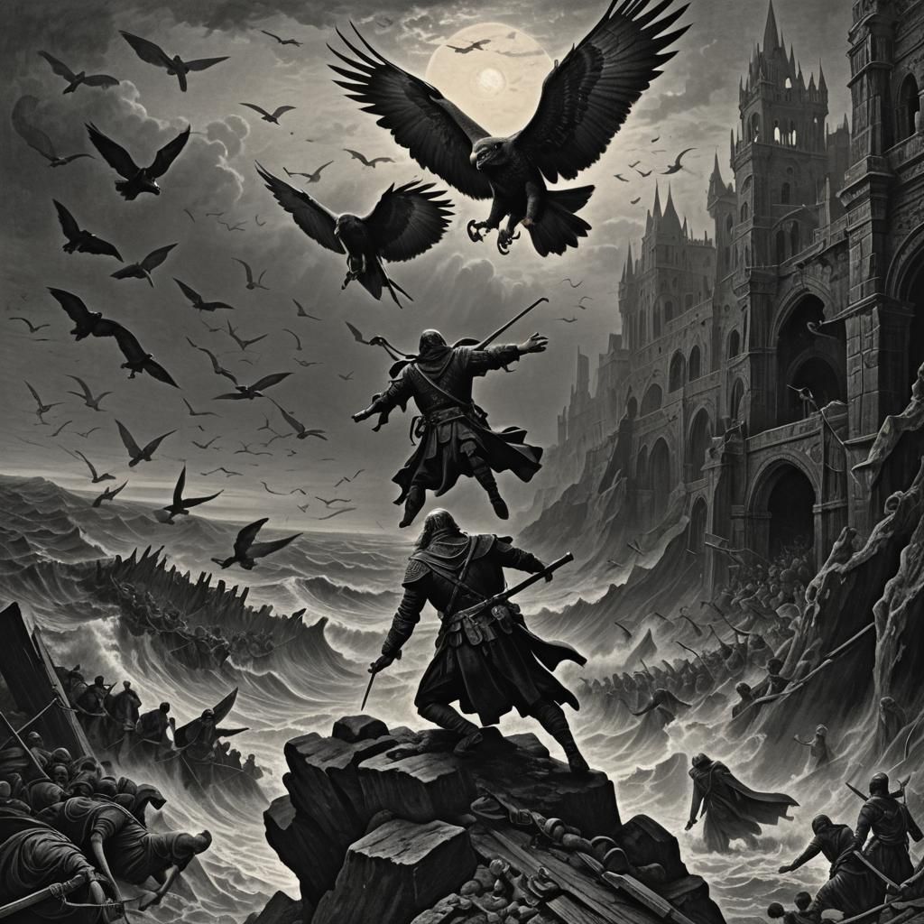 Apocalyptic Fantasy Landscape with Chaos Unfolding