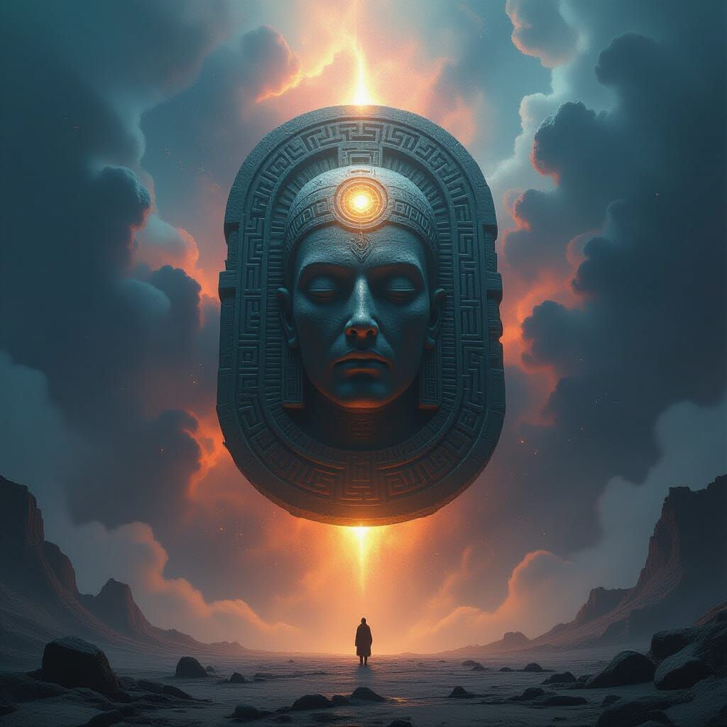 Cosmic Amulet in Nebulae Landscape, Moody Dramatic Lighting