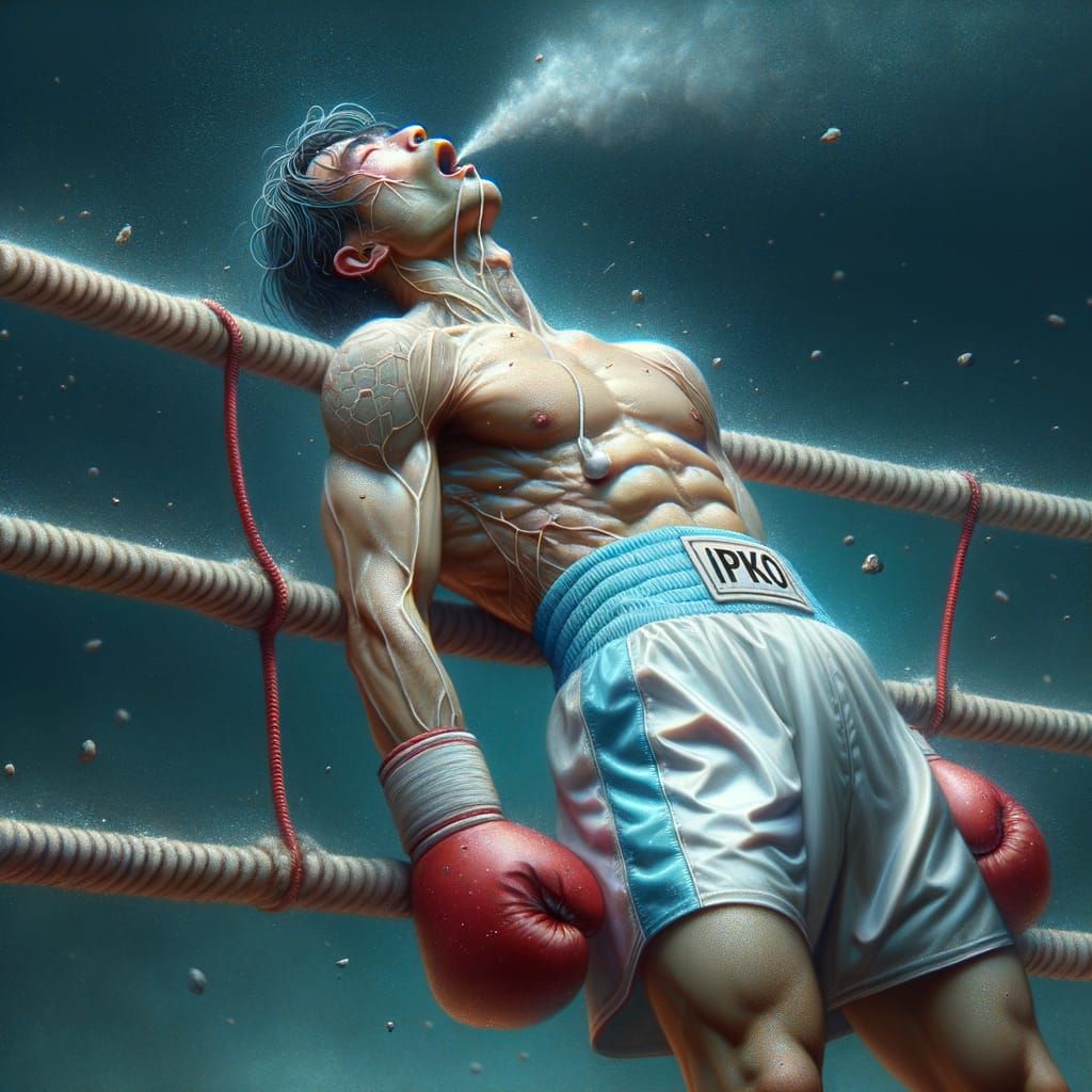 Asian Boxer in Intense Boxing Match Scene