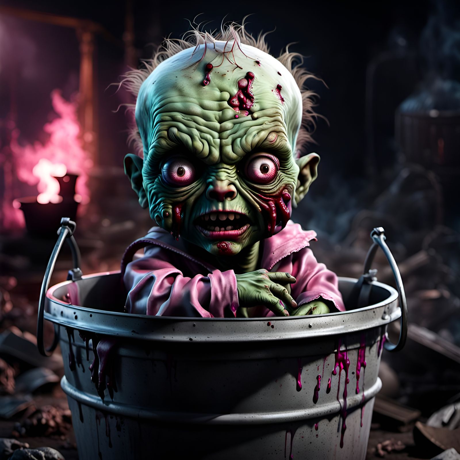 Surreal Wicked Baby Amid Apocalyptic Wasteland in Hyperreali...