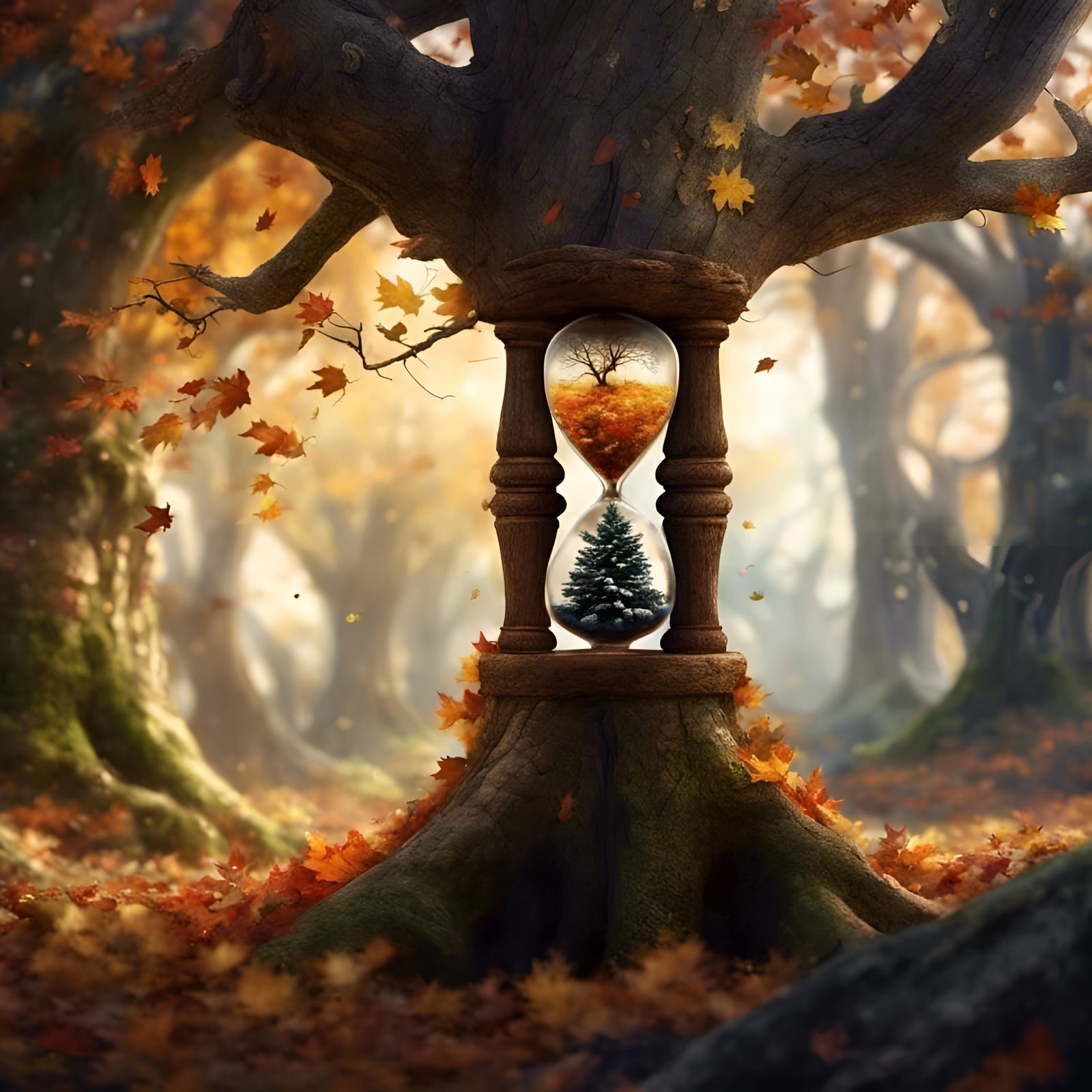 Timeless Winter Wonder Inside a Majestic Oak Hourglass