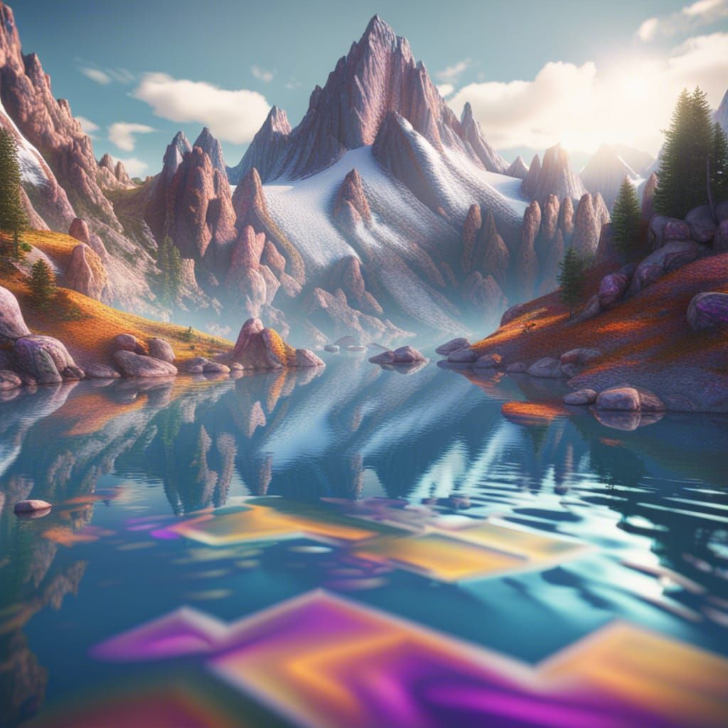 Surreal Mountainscape with Vibrant Lake in Ultra Realistic 8...