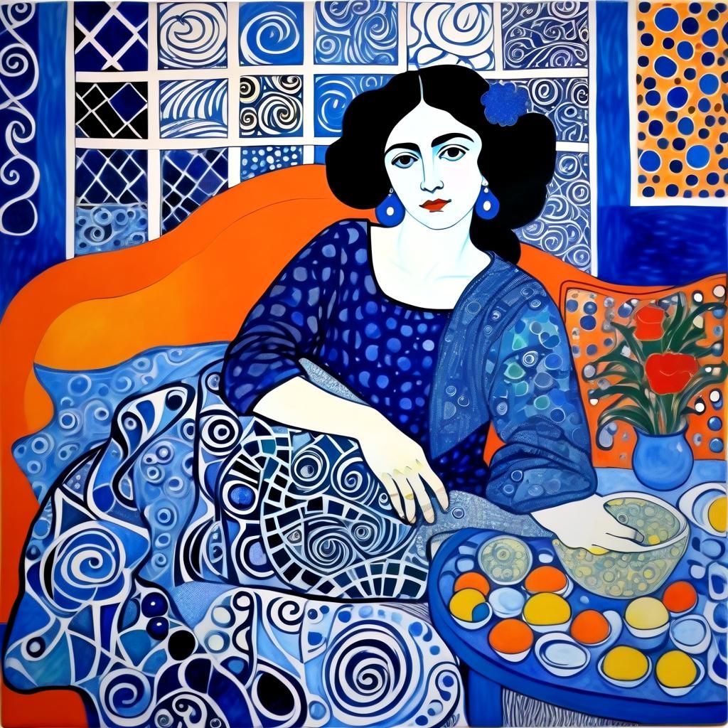 Blue Art Nouveau-Inspired Zentangle