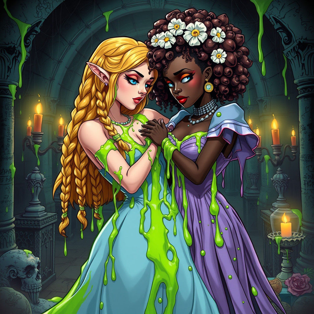 Gothic Princesses Bound in Neon Slime