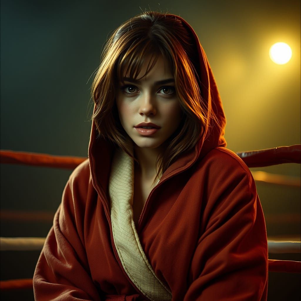 Resilient Boxer in Dimly Lit Boxing Ring