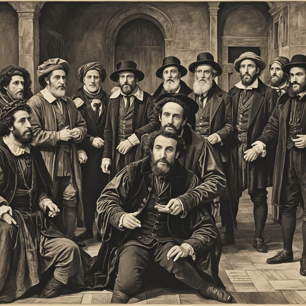 Dramatic Shakespearean Scene with Jewish Cast in Period Atti...