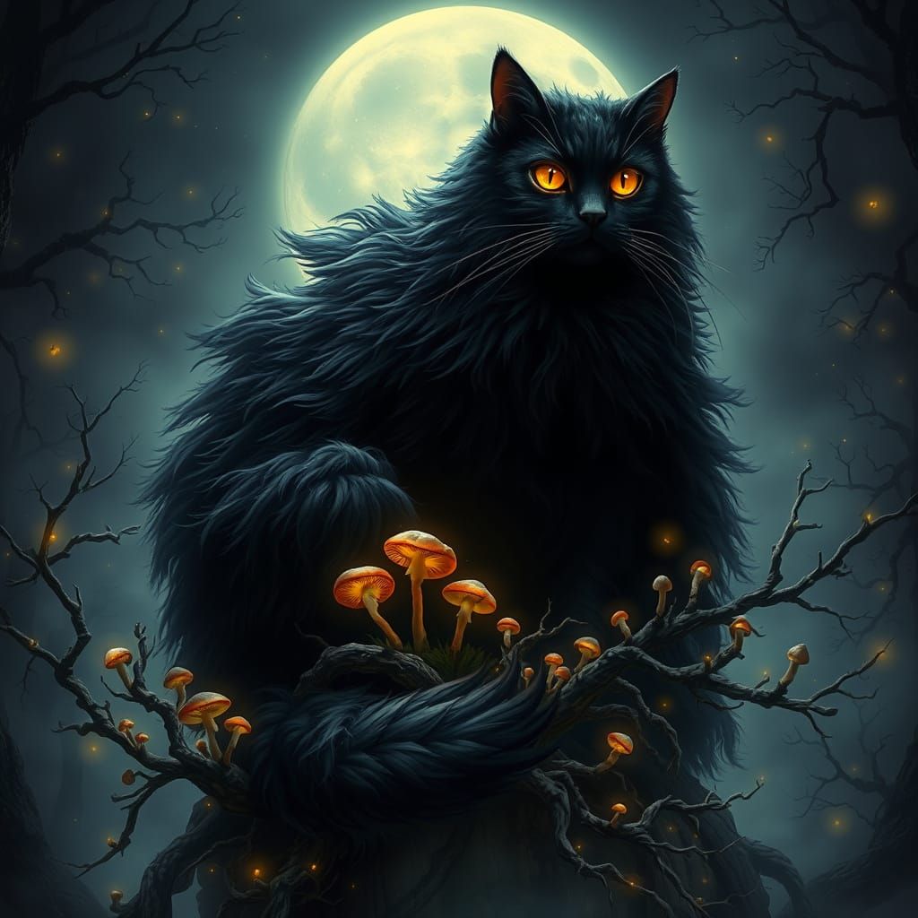 Regal Black Cat Illuminated by Ethereal Glow