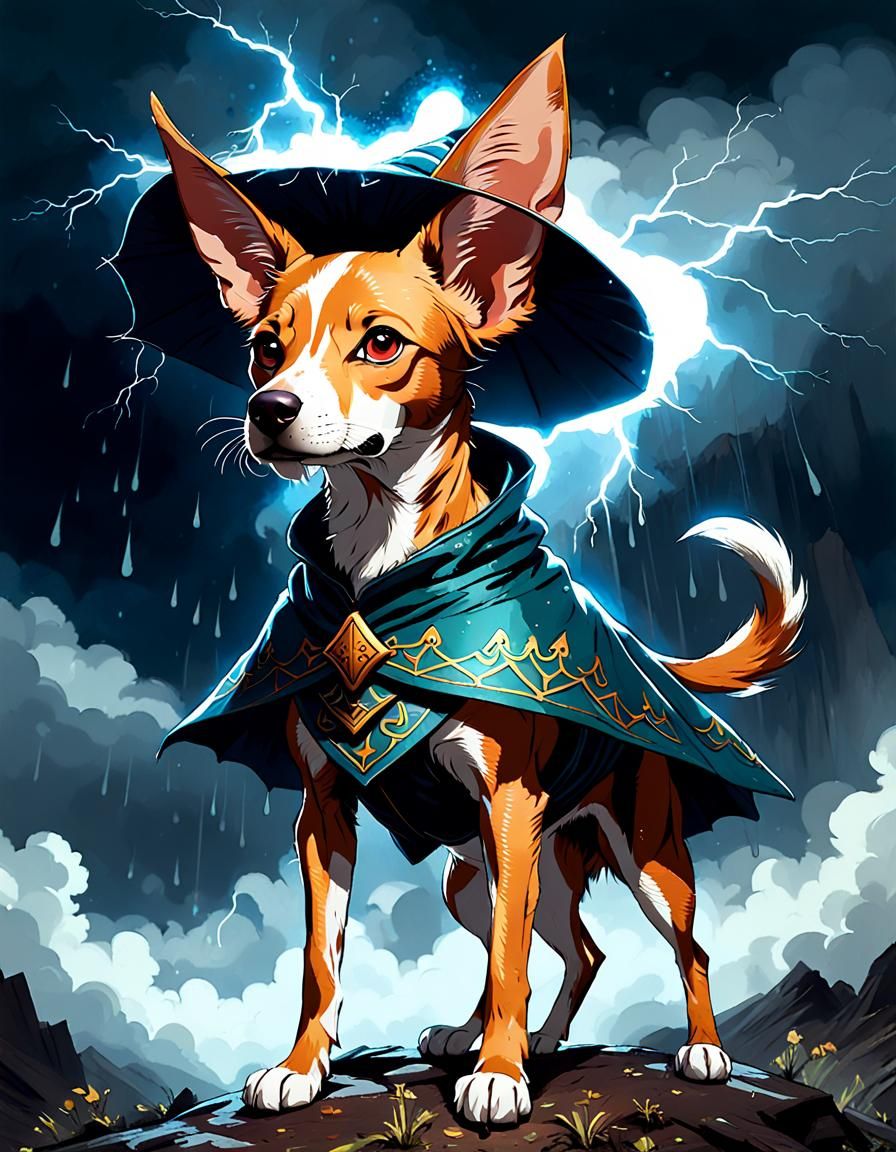 Cirneco dell’Etna Dog in Witch Costume as Digital Art