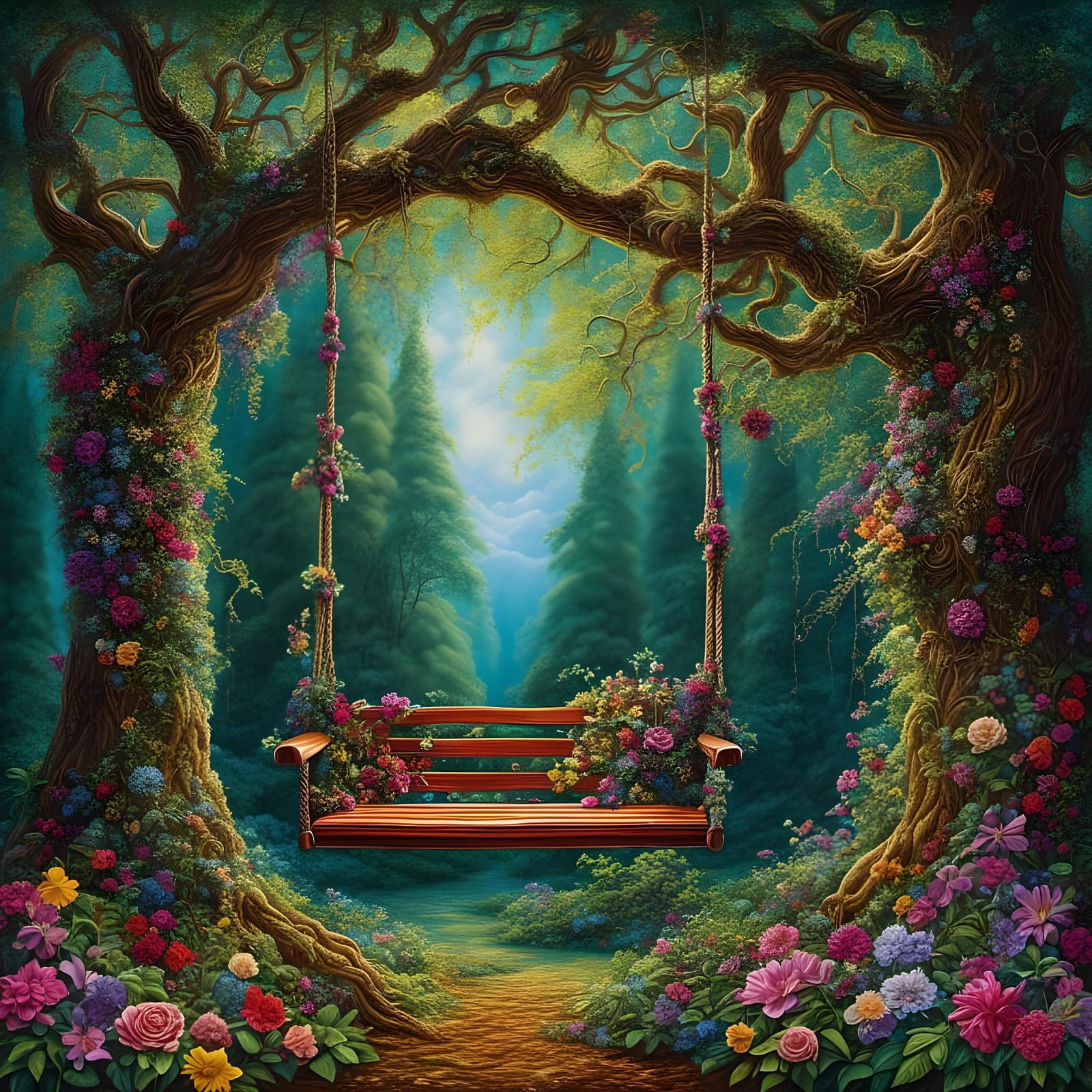 Ethereal Garden Swing in Vibrant Neon