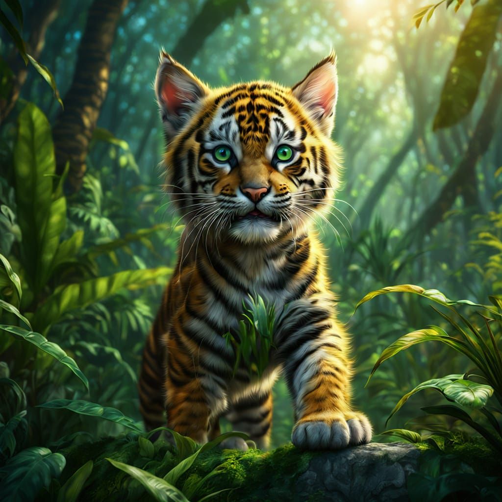 Majestic Kitten Dominates Tiger in Jungle Realm