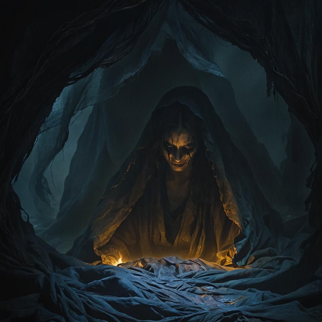 Mysterious Woman in Midnight Hush, Ominous Dark Fantasy Port...